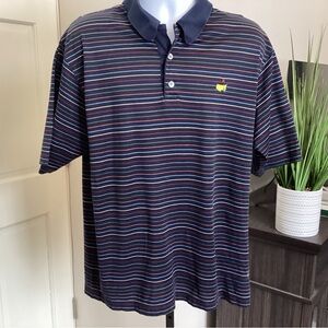 Augusta National Navy Striped Polo Shirt with Embroidered Logo